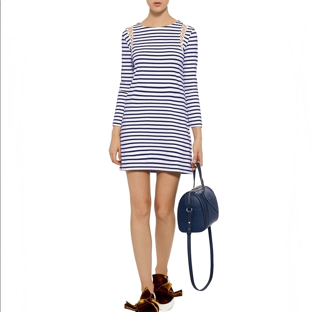 A.L.C. Chapman White & Navy Striped Lace-Up Shift Dress Sz XS